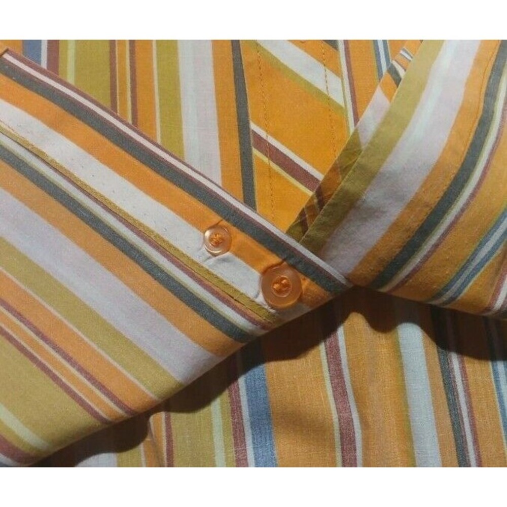 Dtek Jeans Men Shirt Sz L  Orange Stripe Long Sleeve Double Collar French Cuffs - Picture 6 of 8